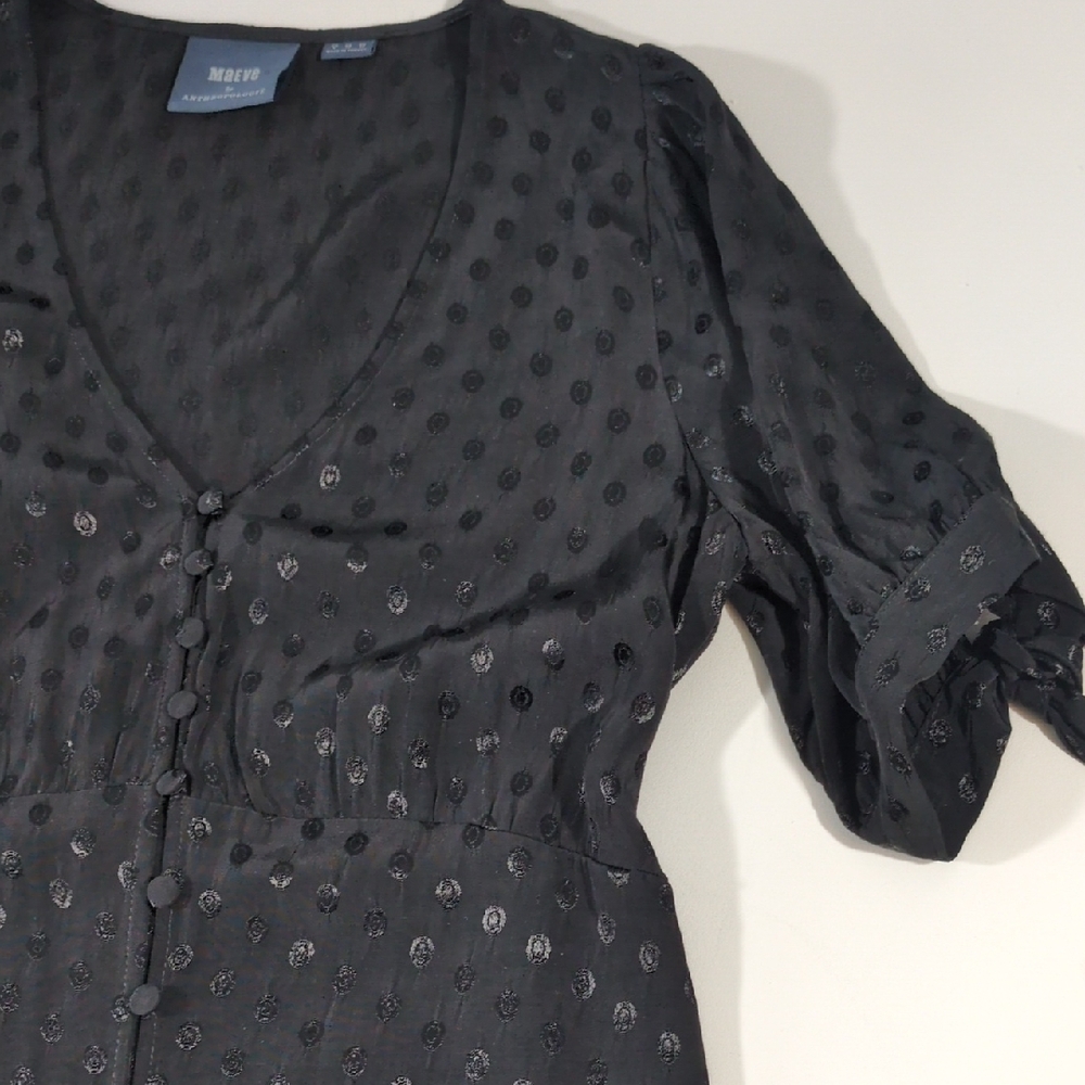 Maeve Anthropologie Black Button-Front Midi Dress with Tie Sleeves - Picture 7 of 15